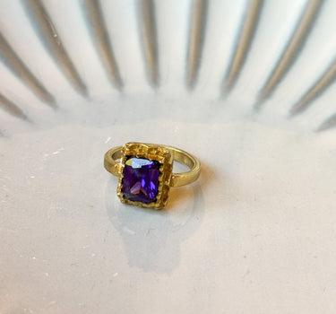 Ring Brass Big Purple Zircon Gold - Things I Like Things I Love