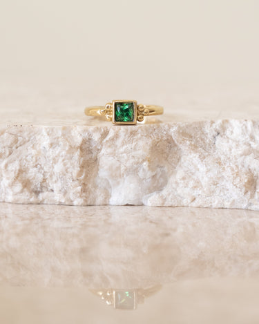 Ring Brass Square Triple Dot Green Stone - Things I Like Things I Love