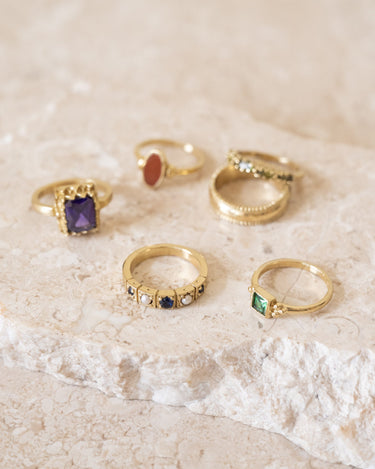 Ring Brass Square Triple Dot Green Stone - Things I Like Things I Love
