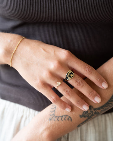 Ring Brass Vintage Black Resin Flower Gold - Things I Like Things I Love