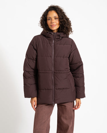 Rosy Waisted Puffer Jacket Chocolate Plum - Things I Like Things I Love