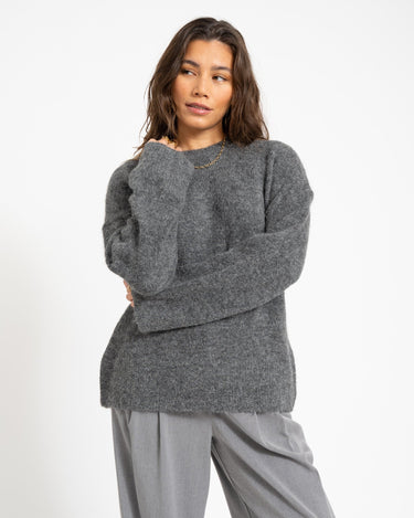 Rouge Edit Haven Oversized O - Neck Knit Dark Grey Melange 59% Alpaca Wol - Things I Like Things I Love