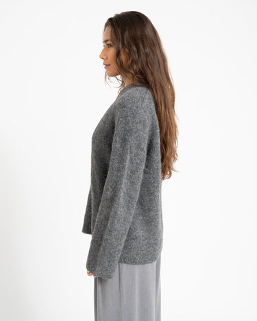 Rouge Edit Haven Oversized O - Neck Knit Dark Grey Melange 59% Alpaca Wol - Things I Like Things I Love
