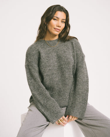 Rouge Edit Haven Oversized O - Neck Knit Dark Grey Melange 59% Alpaca Wol - Things I Like Things I Love