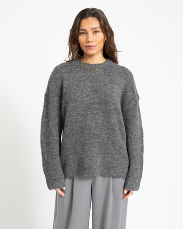 Rouge Edit Haven Oversized O - Neck Knit Dark Grey Melange 59% Alpaca Wol - Things I Like Things I Love
