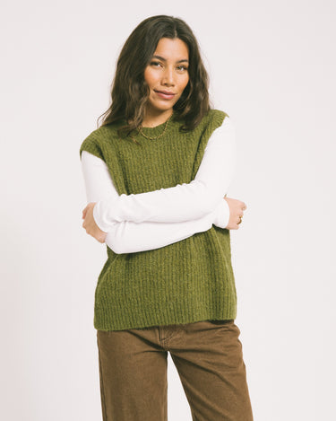 Rouge Edit Helma O - Neck Knitted Vest Avocado 52% Alpaca Wol - Things I Like Things I Love