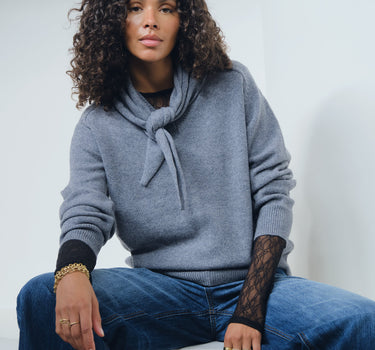 Rouge Kate V-Neck Knit Dark Grey Melange - Things I Like Things I Love