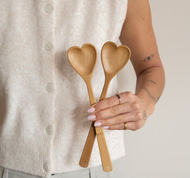 Salad Servers Heart Bamboo - Things I Like Things I Love