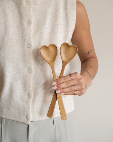 Salad Servers Heart Bamboo - Things I Like Things I Love