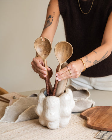 Salad Servers Wood W/ Leather - Things I Like Things I Love