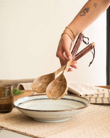 Salad Servers Wood W/ Leather - Things I Like Things I Love