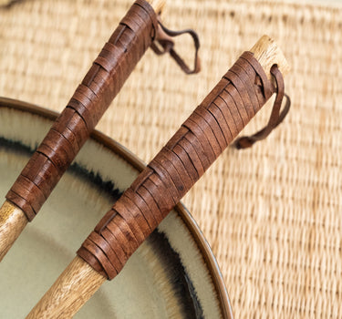 Salad Servers Wood W/ Leather - Things I Like Things I Love