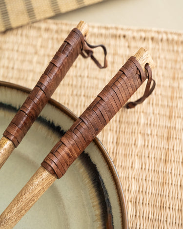 Salad Servers Wood W/ Leather - Things I Like Things I Love