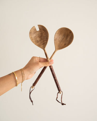 Salad Servers Wood W/ Leather - Things I Like Things I Love