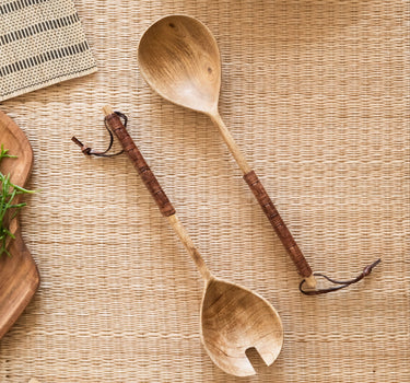 Salad Servers Wood W/ Leather - Things I Like Things I Love