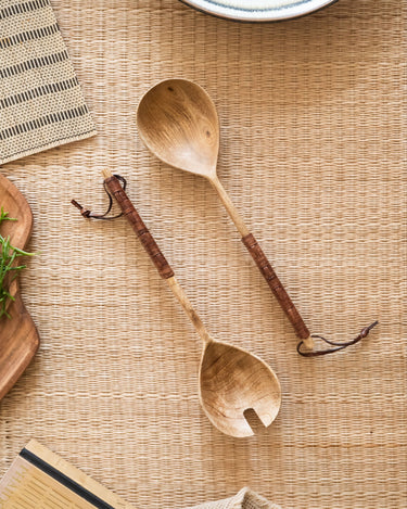 Salad Servers Wood W/ Leather - Things I Like Things I Love