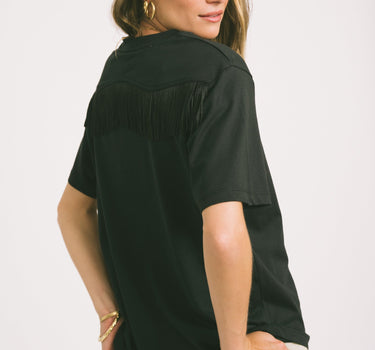 Sanne Loose Fringe Tee Black - Things I Like Things I Love