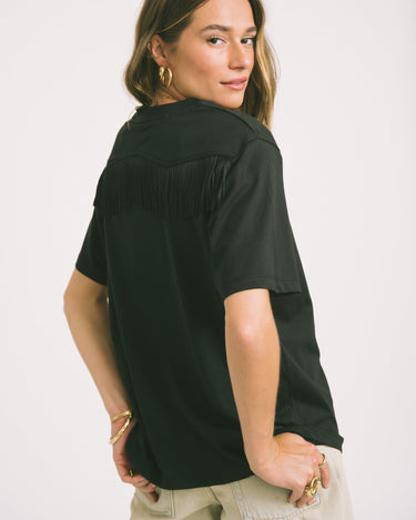 Sanne Loose Fringe Tee Black - Things I Like Things I Love