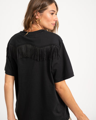 Sanne Loose Fringe Tee Black - Things I Like Things I Love