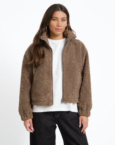 Sarah High Neck Teddy Jacket Morel - Things I Like Things I Love