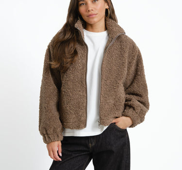 Sarah High Neck Teddy Jacket Morel - Things I Like Things I Love