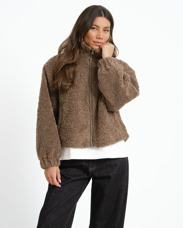 Sarah High Neck Teddy Jacket Morel - Things I Like Things I Love