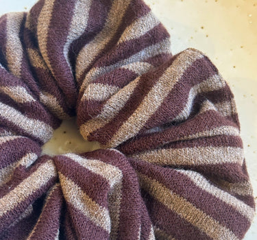 Scrunchie Knitted Brown Stripy - Things I Like Things I Love