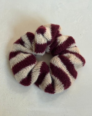 Scrunchie Knitted Burgundy Stripy - Things I Like Things I Love