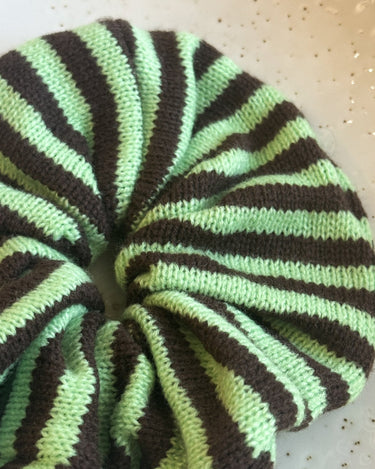 Scrunchie Knitted Minty/Brown Stripy - Things I Like Things I Love