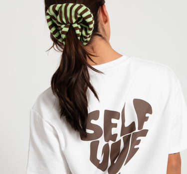 Scrunchie Knitted Minty/Brown Stripy - Things I Like Things I Love