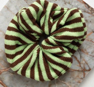 Scrunchie Knitted Minty/Brown Stripy - Things I Like Things I Love