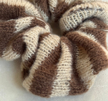 Scrunchie Knitted Taupe Stripy - Things I Like Things I Love