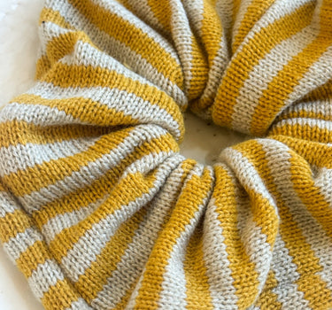 Scrunchie Knitted Yellow Stripy - Things I Like Things I Love