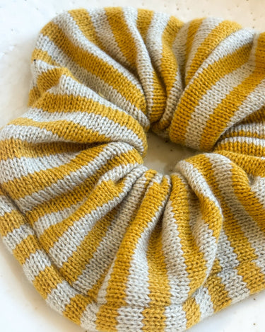 Scrunchie Knitted Yellow Stripy - Things I Like Things I Love