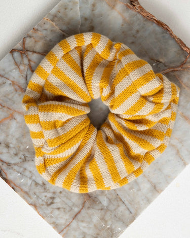 Scrunchie Knitted Yellow Stripy - Things I Like Things I Love