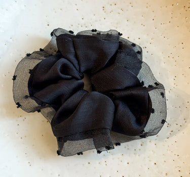 Scrunchie Mesh Polkadot Black - Things I Like Things I Love