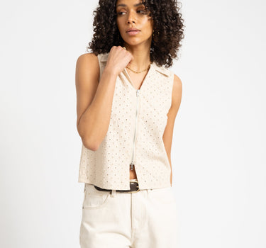 Selma Broderie Zip Top Fog - Things I Like Things I Love