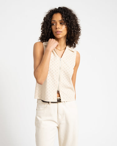 Selma Broderie Zip Top Fog - Things I Like Things I Love