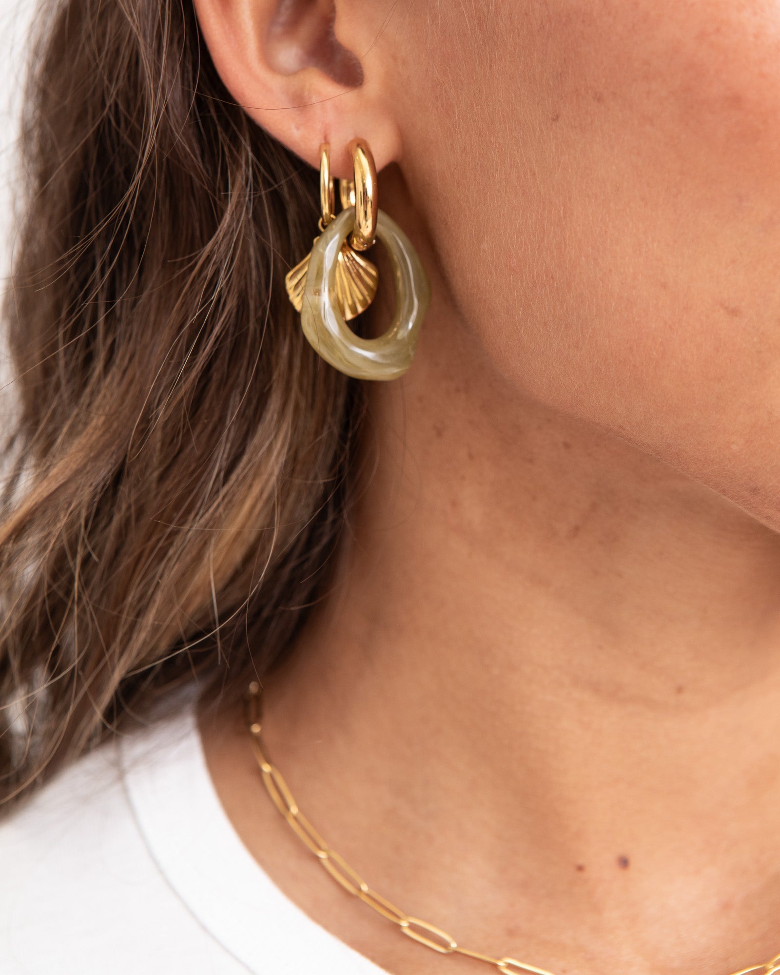 SET OF 2 Statement Earrings Bold Organic Green Gold Things I Like Things I Love