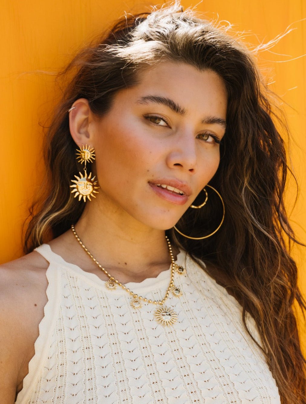 SET OF 2 - Statement Earrings Double Sunny Gold