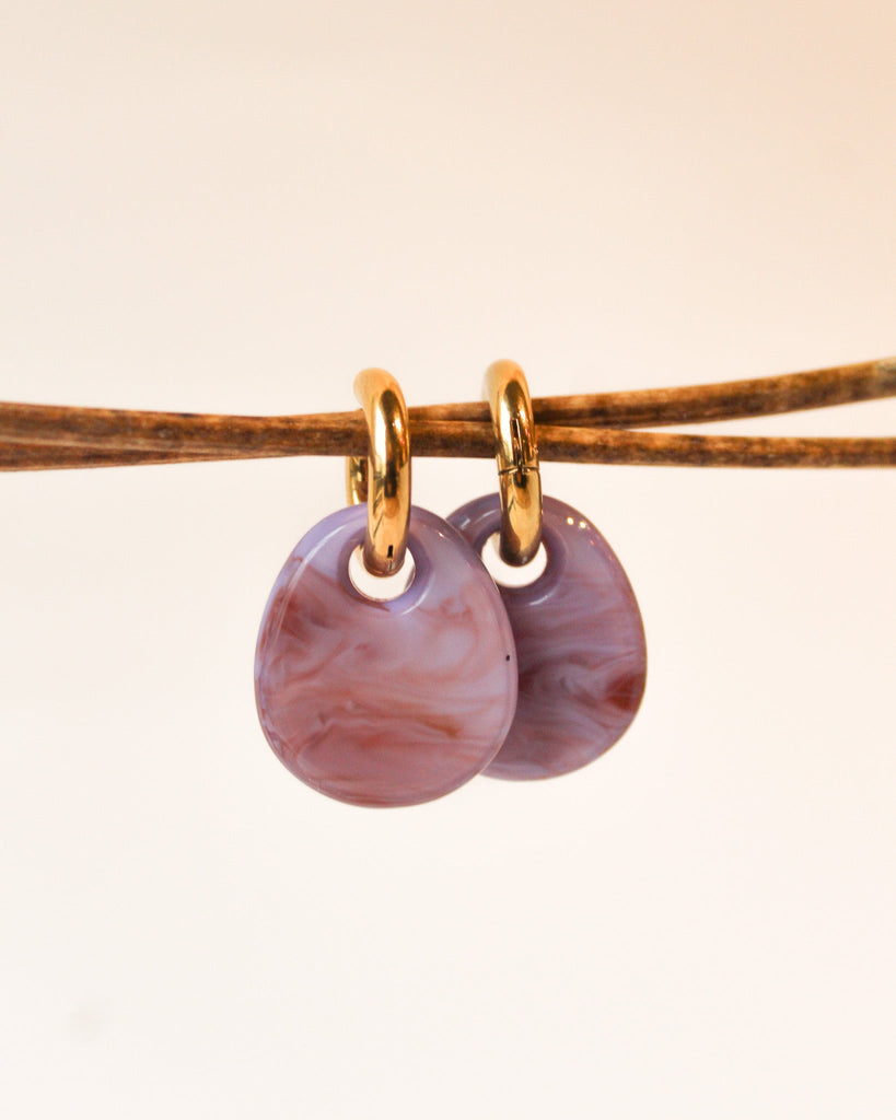 SET OF 2 - Statement Earrings Drop Lilac Gold - Things I Like Things I Love