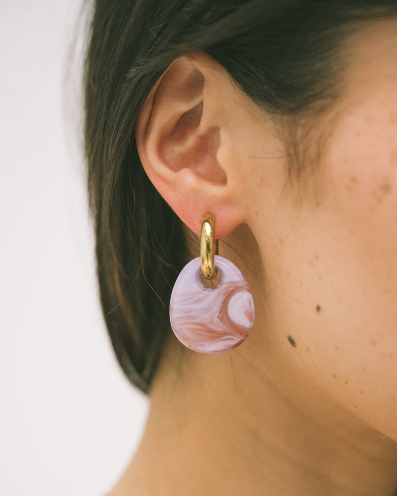 SET OF 2 - Statement Earrings Drop Lilac Gold - Things I Like Things I Love