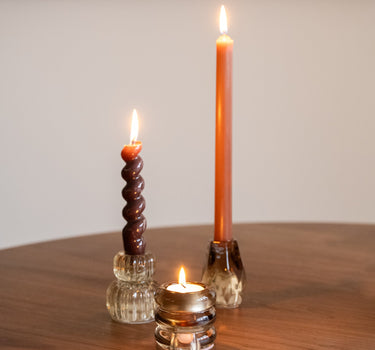 SET OF 3 - Candle Holder Glass Smoked Brown - Things I Like Things I Love