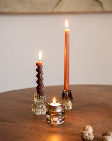 SET OF 3 - Candle Holder Glass Smoked Brown - Things I Like Things I Love