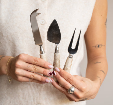 SET OF 3 - Cheese Knives Marble Beige - Things I Like Things I Love