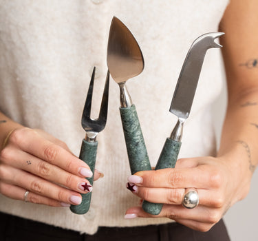 SET OF 3 - Cheese Knives Marble Green - Things I Like Things I Love
