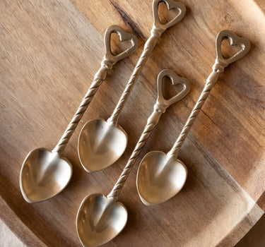 SET OF 4 - Heart Spoon Brass - Things I Like Things I Love