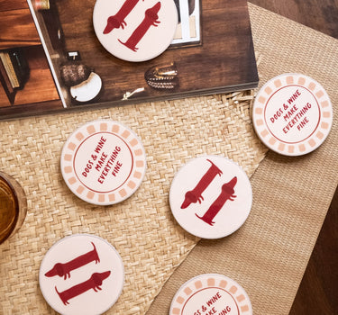 SET OF 6 - TILTIL Coasters Dogs & Wine - Things I Like Things I Love