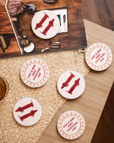 SET OF 6 - TILTIL Coasters Dogs & Wine - Things I Like Things I Love