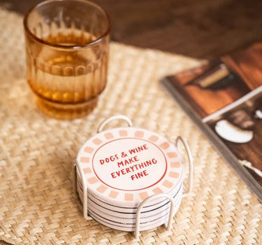 SET OF 6 - TILTIL Coasters Dogs & Wine - Things I Like Things I Love